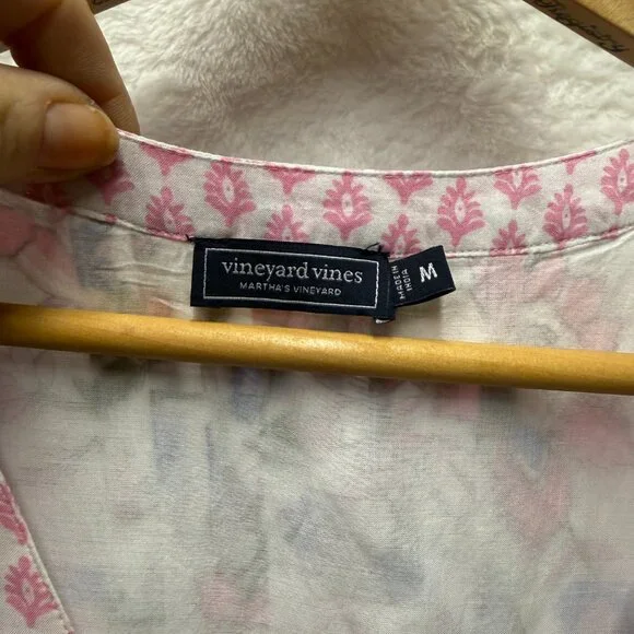 Vineyard Vines Martha's Mini Dress Womens Medium Pink Blue Floral Flutter Sleeve - Picture 3 of 7